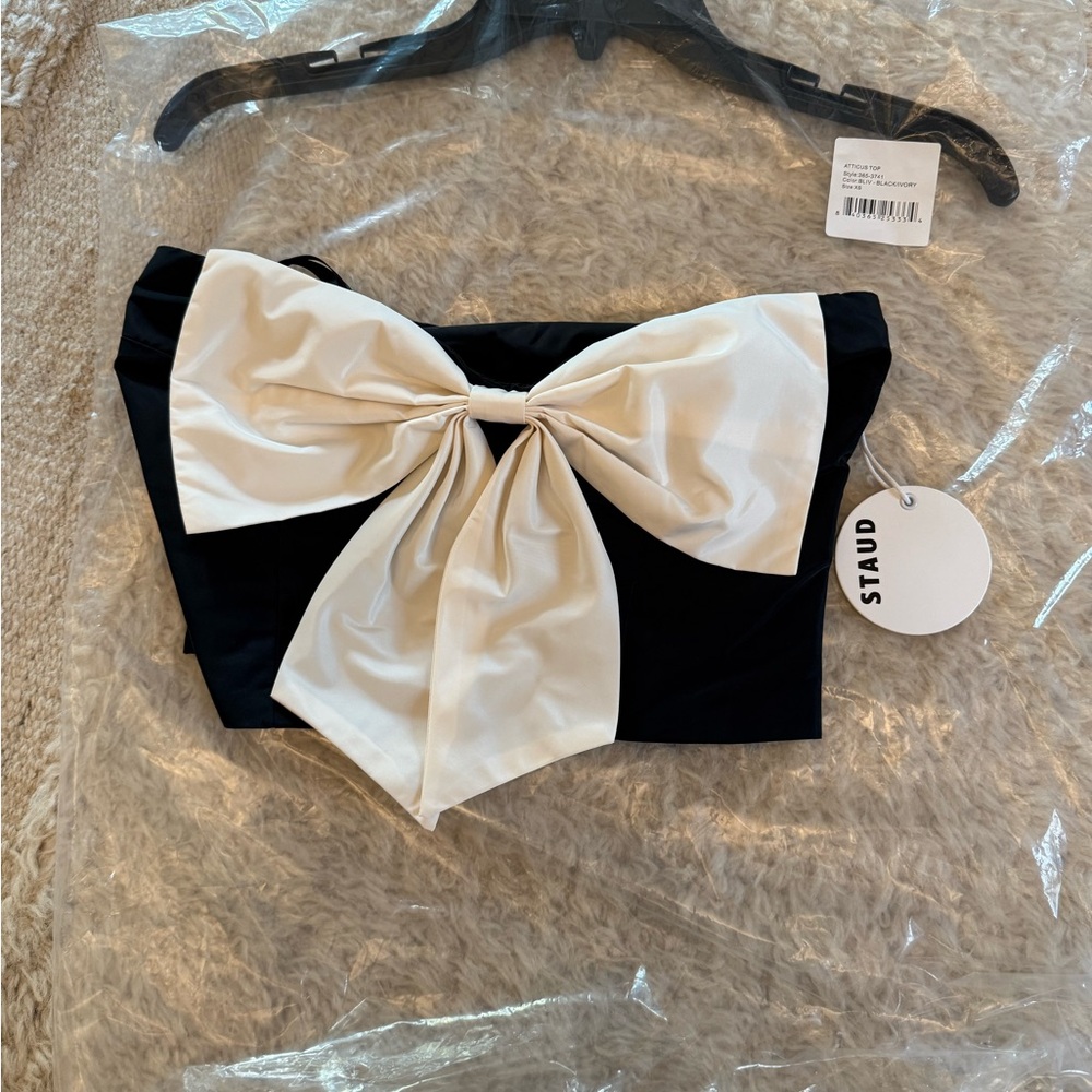 STAUD bow strapless top XS NWT